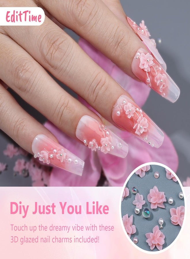 editTime 3D Flower Nail Charms for Nail Art,3D Flowers for Nails with Round Peals and Bubble Beads,Cute Resin Nail Art Charms for Nails DIY (Flowers-Dark Pink) - Image 5